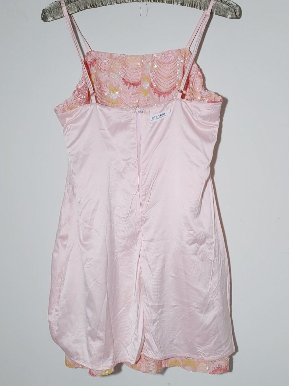 12th Tribe Emmy Pink & Gold Sequin Mini Mermaid Dress Size L - Picture 6 of 7